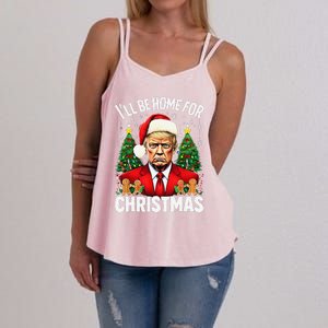 Funny Trump Christmas Santa Hat ILl Be Home For Christmas Women's Strappy Tank