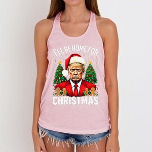 Funny Trump Christmas Santa Hat ILl Be Home For Christmas Women's Knotted Racerback Tank