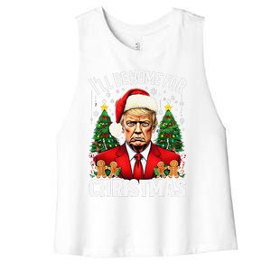 Funny Trump Christmas Santa Hat ILl Be Home For Christmas Women's Racerback Cropped Tank