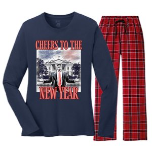 Funny Trump Cheers To The New Year Fireworks Outlaw Won Women's Long Sleeve Flannel Pajama Set 