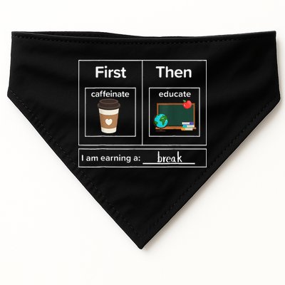 First Then Caffeinate Educate I Am Earning A Break Teacher USA-Made Doggie Bandana