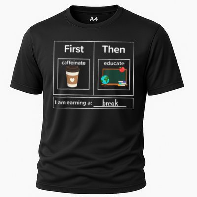 First Then Caffeinate Educate I Am Earning A Break Teacher Performance Shirt