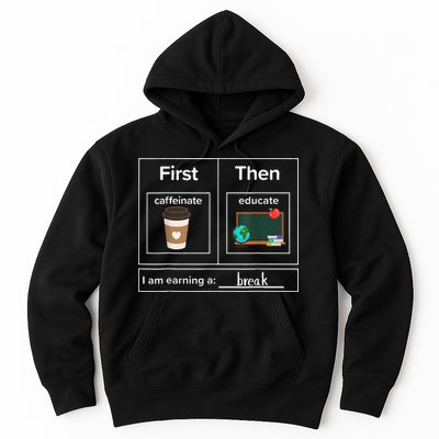 First Then Caffeinate Educate I Am Earning A Break Teacher Hoodie