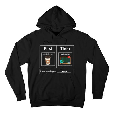 First Then Caffeinate Educate I Am Earning A Break Teacher Hoodie