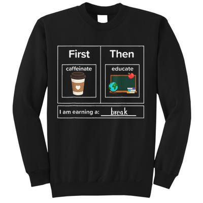 First Then Caffeinate Educate I Am Earning A Break Teacher Sweatshirt
