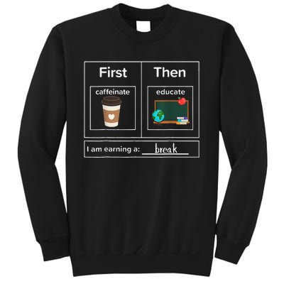 First Then Caffeinate Educate I Am Earning A Break Teacher Sweatshirt