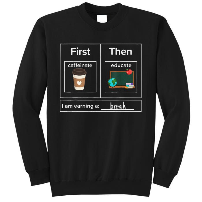 First Then Caffeinate Educate I Am Earning A Break Teacher Sweatshirt