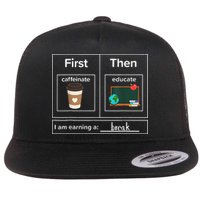 First Then Caffeinate Educate I Am Earning A Break Teacher Flatbill Hat