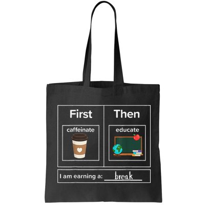 First Then Caffeinate Educate I Am Earning A Break Teacher Bag
