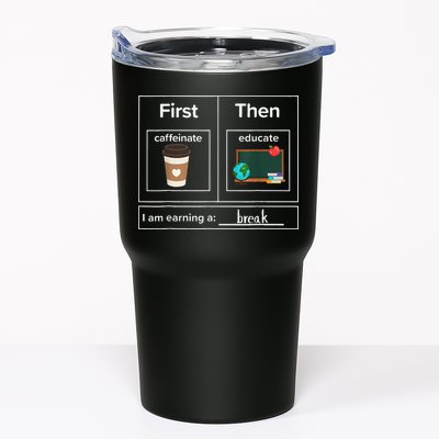 First Then Caffeinate Educate I Am Earning A Break Teacher Tumbler