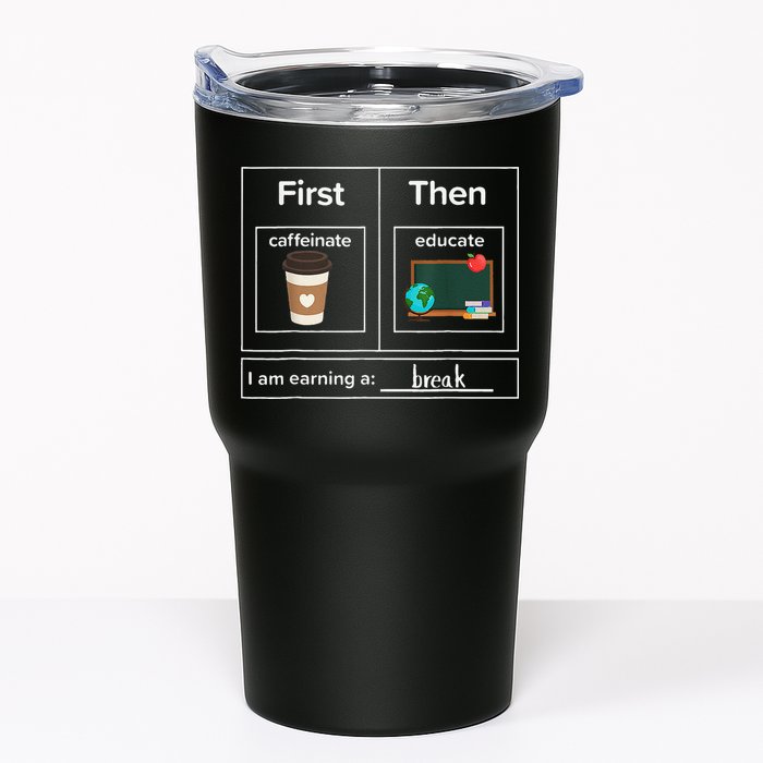 First Then Caffeinate Educate I Am Earning A Break Teacher Tumbler