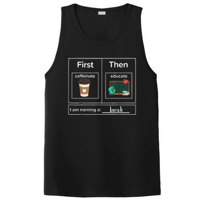 First Then Caffeinate Educate I Am Earning A Break Teacher PosiCharge Competitor Tank