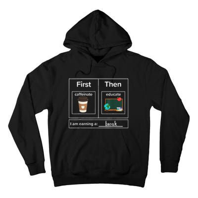 First Then Caffeinate Educate I Am Earning A Break Teacher Tall Hoodie