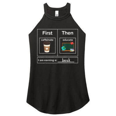 First Then Caffeinate Educate I Am Earning A Break Teacher Women's Perfect Tri Rocker Tank