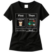 First Then Caffeinate Educate I Am Earning A Break Teacher Womens T-Shirt