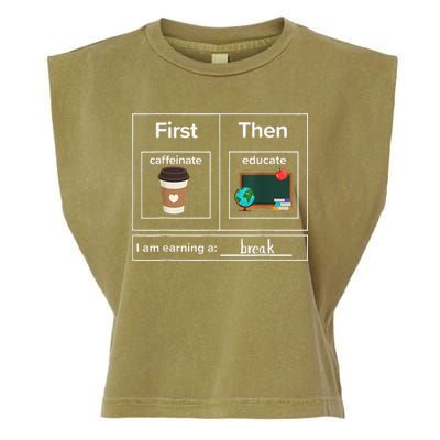 First Then Caffeinate Educate I Am Earning A Break Teacher Garment-Dyed Women's Muscle Tee