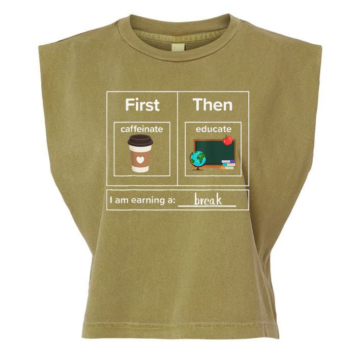 First Then Caffeinate Educate I Am Earning A Break Teacher Garment-Dyed Women's Muscle Tee