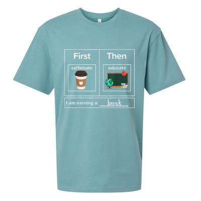 First Then Caffeinate Educate I Am Earning A Break Teacher Sueded Cloud Jersey T-Shirt