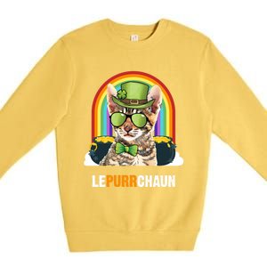 Funny Toyger Cat Lepurrchaun St Patricks Day Gift Premium Crewneck Sweatshirt