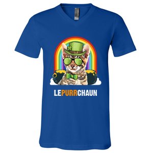 Funny Toyger Cat Lepurrchaun St Patricks Day Gift V-Neck T-Shirt