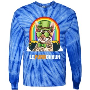 Funny Toyger Cat Lepurrchaun St Patricks Day Gift Tie-Dye Long Sleeve Shirt