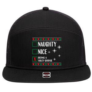 Funny Trendy Christmas Xmas Naughty Nice Being A Silly Goose 7 Panel Mesh Trucker Snapback Hat