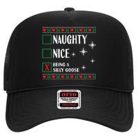 Funny Trendy Christmas Xmas Naughty Nice Being A Silly Goose High Crown Mesh Back Trucker Hat