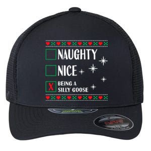 Funny Trendy Christmas Xmas Naughty Nice Being A Silly Goose Flexfit Unipanel Trucker Cap