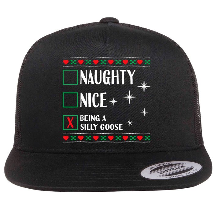 Funny Trendy Christmas Xmas Naughty Nice Being A Silly Goose Flat Bill Trucker Hat