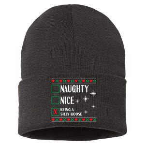 Funny Trendy Christmas Xmas Naughty Nice Being A Silly Goose Sustainable Knit Beanie