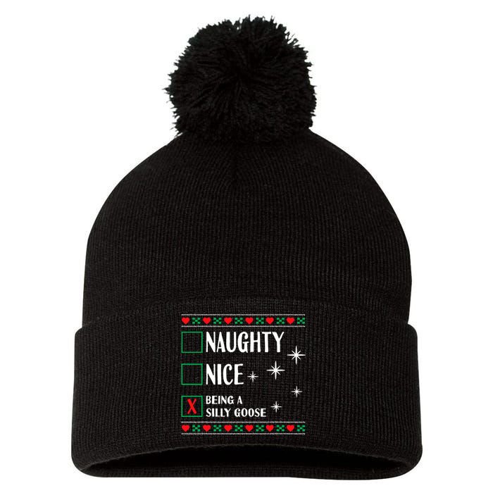 Funny Trendy Christmas Xmas Naughty Nice Being A Silly Goose Pom Pom 12in Knit Beanie