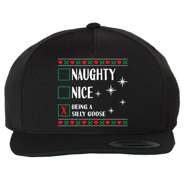 Funny Trendy Christmas Xmas Naughty Nice Being A Silly Goose Wool Snapback Cap