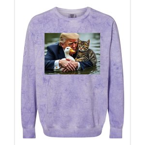 Funny Trump Cat And Duck Memes Christmas Halloween Vote Sign Colorblast Crewneck Sweatshirt