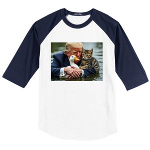 Funny Trump Cat And Duck Memes Christmas Halloween Vote Sign Baseball Sleeve Shirt