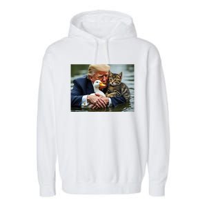 Funny Trump Cat And Duck Memes Christmas Halloween Vote Sign Garment-Dyed Fleece Hoodie