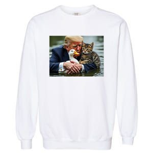 Funny Trump Cat And Duck Memes Christmas Halloween Vote Sign Garment-Dyed Sweatshirt