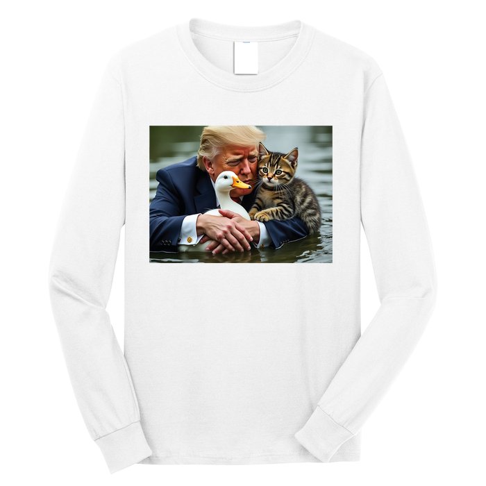 Funny Trump Cat And Duck Memes Christmas Halloween Vote Sign Long Sleeve Shirt