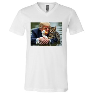 Funny Trump Cat And Duck Memes Christmas Halloween Vote Sign V-Neck T-Shirt