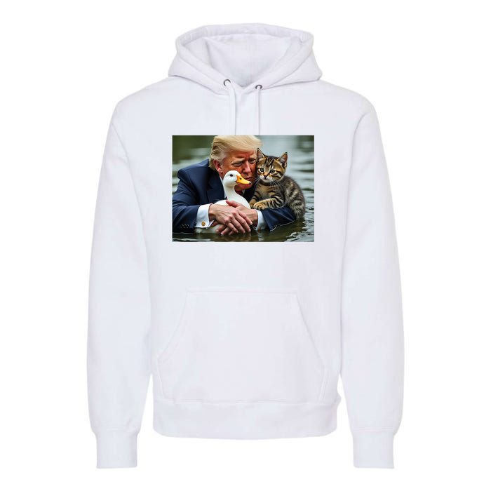 Funny Trump Cat And Duck Memes Christmas Halloween Vote Sign Premium Hoodie