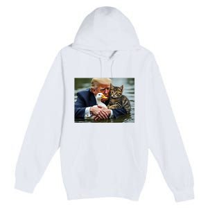 Funny Trump Cat And Duck Memes Christmas Halloween Vote Sign Premium Pullover Hoodie