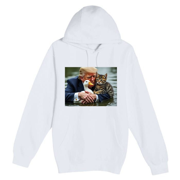 Funny Trump Cat And Duck Memes Christmas Halloween Vote Sign Premium Pullover Hoodie