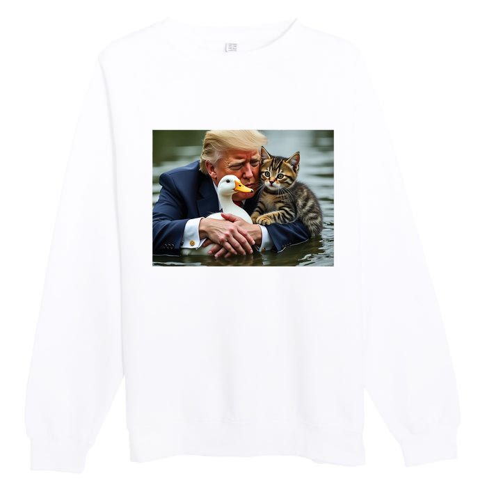 Funny Trump Cat And Duck Memes Christmas Halloween Vote Sign Premium Crewneck Sweatshirt