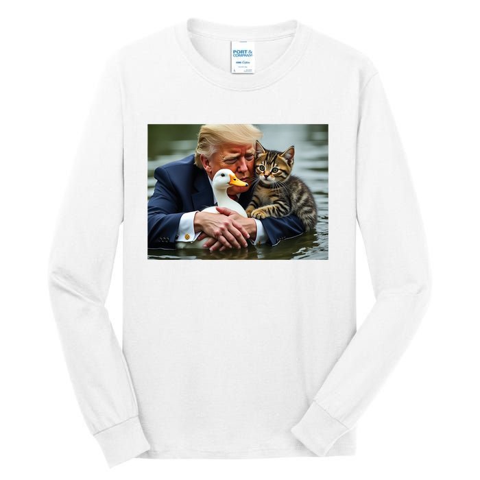 Funny Trump Cat And Duck Memes Christmas Halloween Vote Sign Tall Long Sleeve T-Shirt