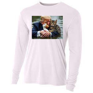 Funny Trump Cat And Duck Memes Christmas Halloween Vote Sign Cooling Performance Long Sleeve Crew