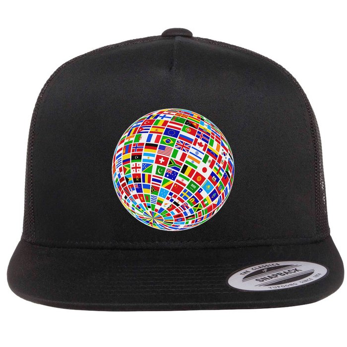 Flags The Countries Of The World Globe Earth World Flags Flat Bill Trucker Hat