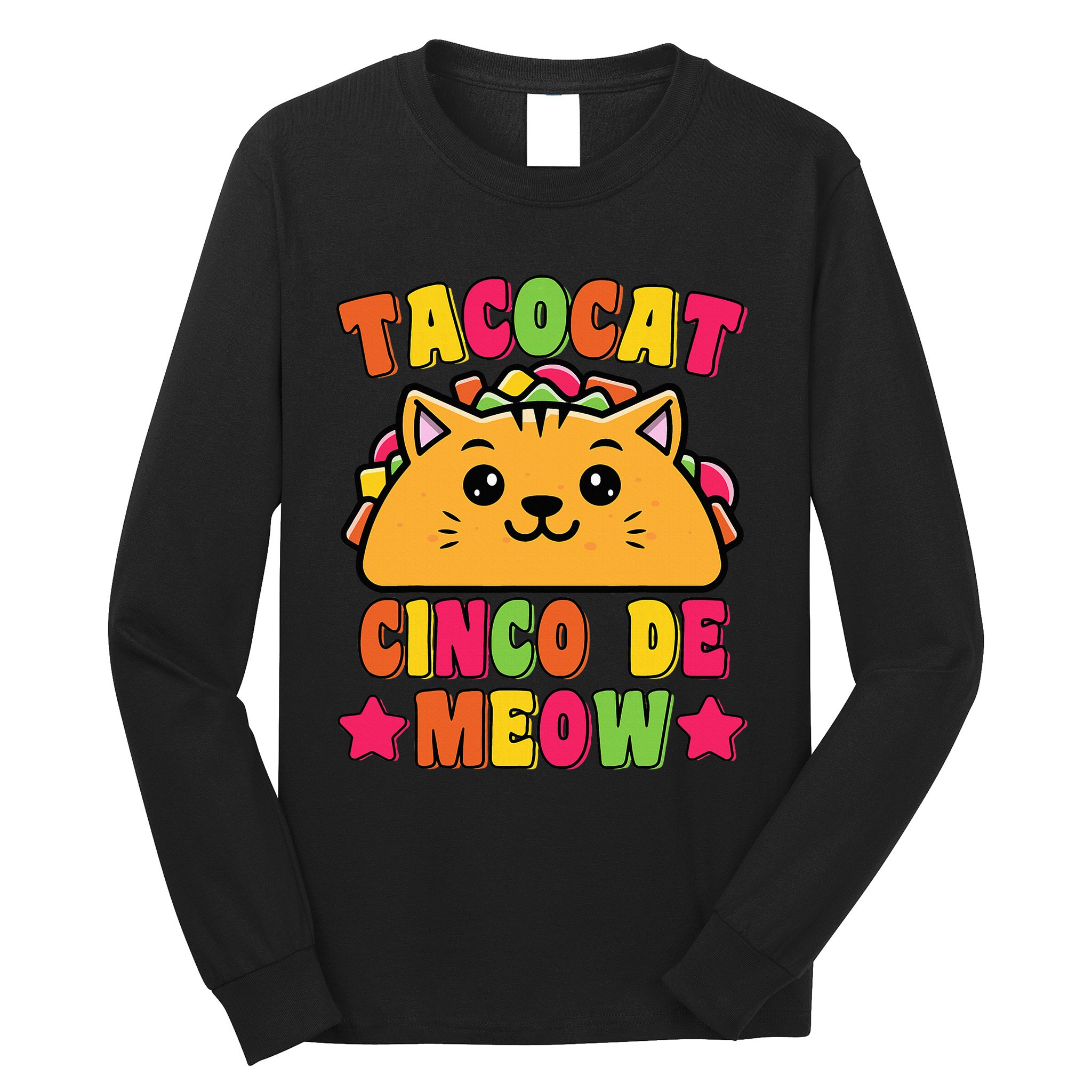 Funny Taco Cat Pun Tacocat Cute Taco Lover Cinco De Meow Long Sleeve Shirt