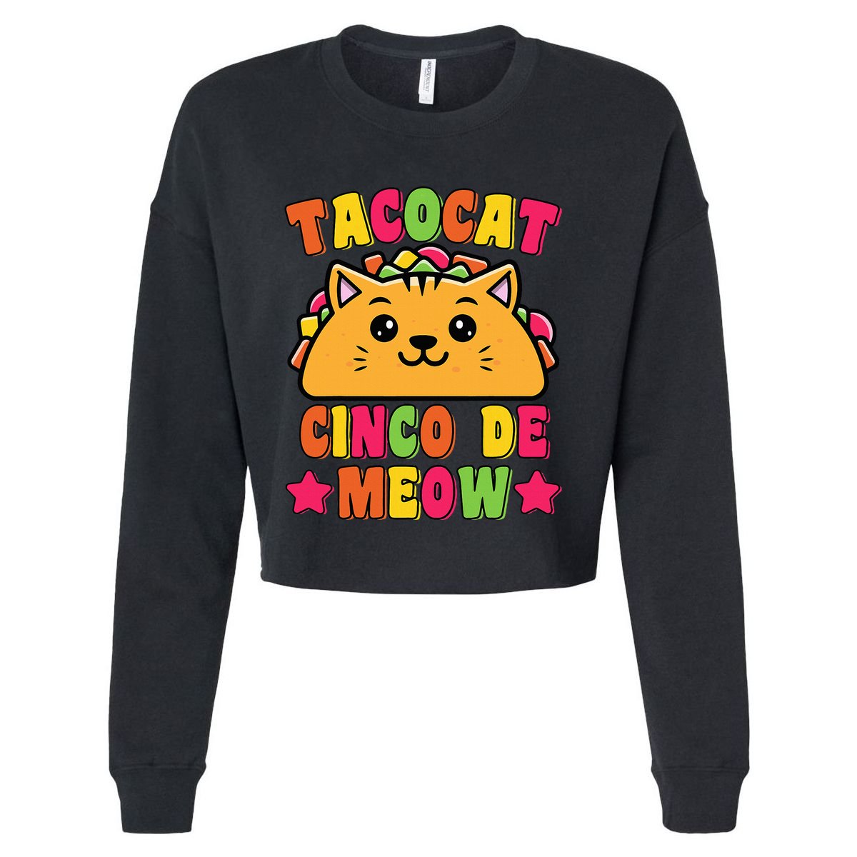 Funny Taco Cat Pun Tacocat Cute Taco Lover Cinco De Meow Cropped Pullover Crew