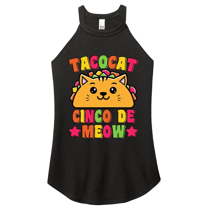 Funny Taco Cat Pun Tacocat Cute Taco Lover Cinco De Meow Women's Perfect Tri Rocker Tank