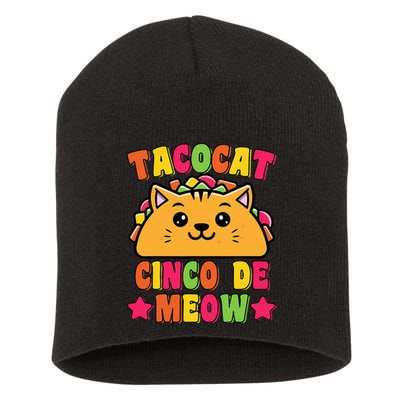 Funny Taco Cat Pun Tacocat Cute Taco Lover Cinco De Meow Short Acrylic Beanie