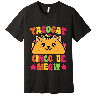 Funny Taco Cat Pun Tacocat Cute Taco Lover Cinco De Meow Premium T-Shirt